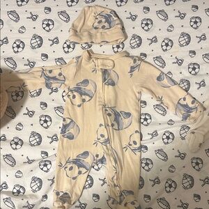 Adorable Cream and Blue Panda Print Baby Onesie
